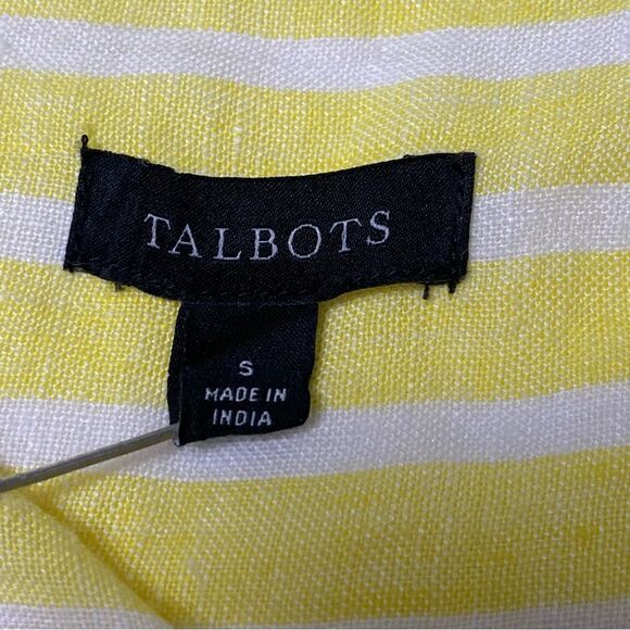 Talbots LINEN TIE HEM BUTTON FRONT TOP - SEASHORE STRIPE Women's Size Small - Picture 2 of 14